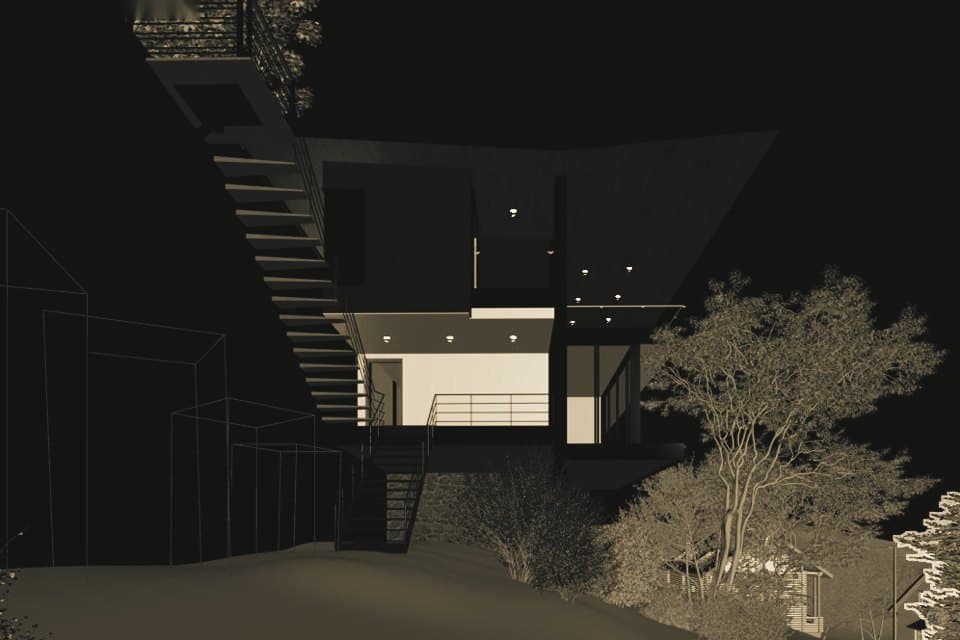 Luminaria Ridge House in the 3ds Max viewport, viewed through the render camera.
